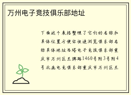 万州电子竞技俱乐部地址